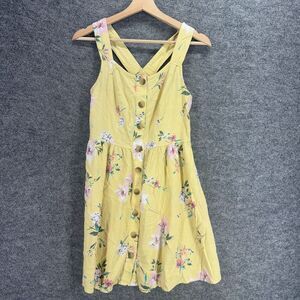 So Sundress Women S Small Yellow Floral Midi Button Sleeveless Square Neck